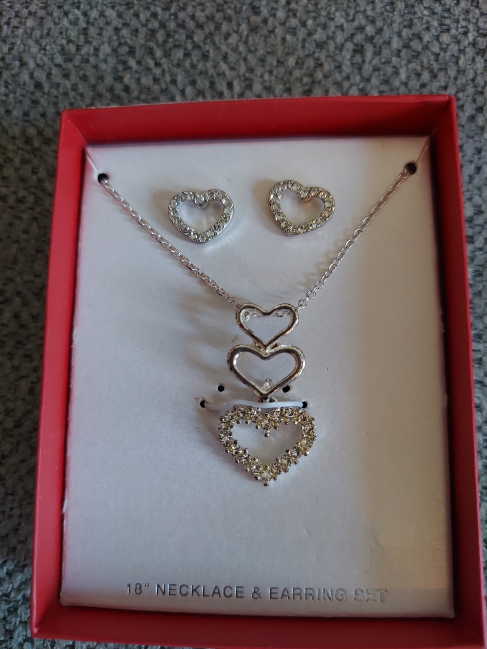 Silver Heart Pendant Necklace and Stud Earring Set - Silver